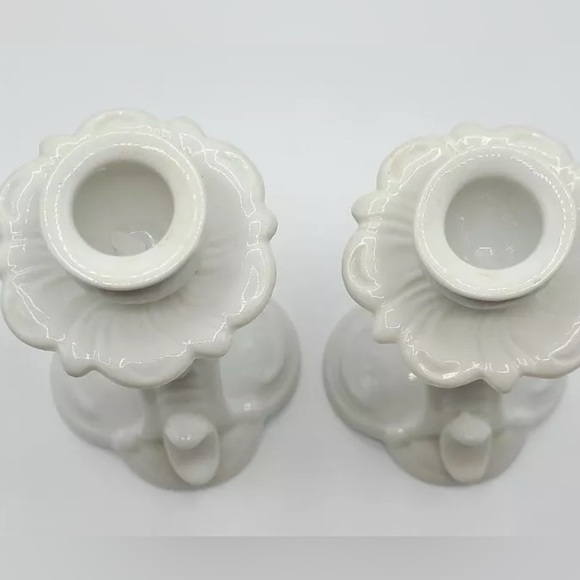 Antique Pair White Porcelain Scroll Candlestick Holders West Germany Bavaria - Picture 7 of 7